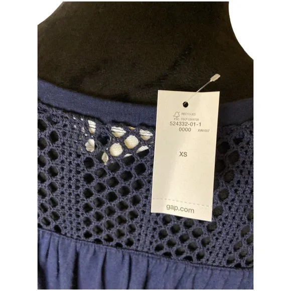 Gap Dress Womens Size XS Navy Blue Crochet Waist Tie Short Sleeve Knee Length - Picture 5 of 5